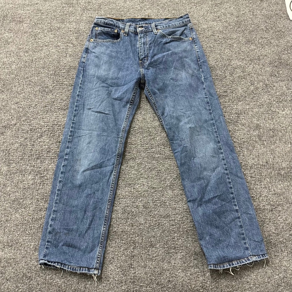 Levi's Jeans Mens Size 31x32 Blue 505 Regular Fit Straight Leg Denim Distressed